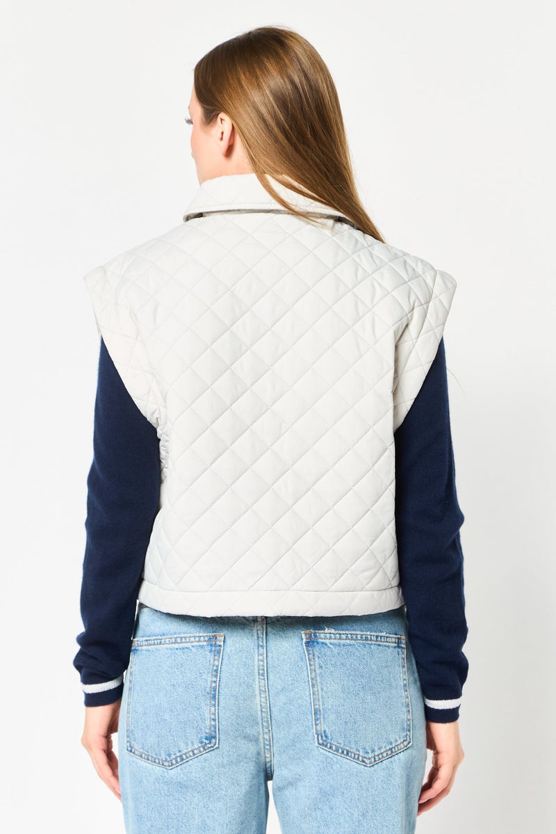 Andrew Marc Women Quilted Jacket Vest, Light Grey - Image 4